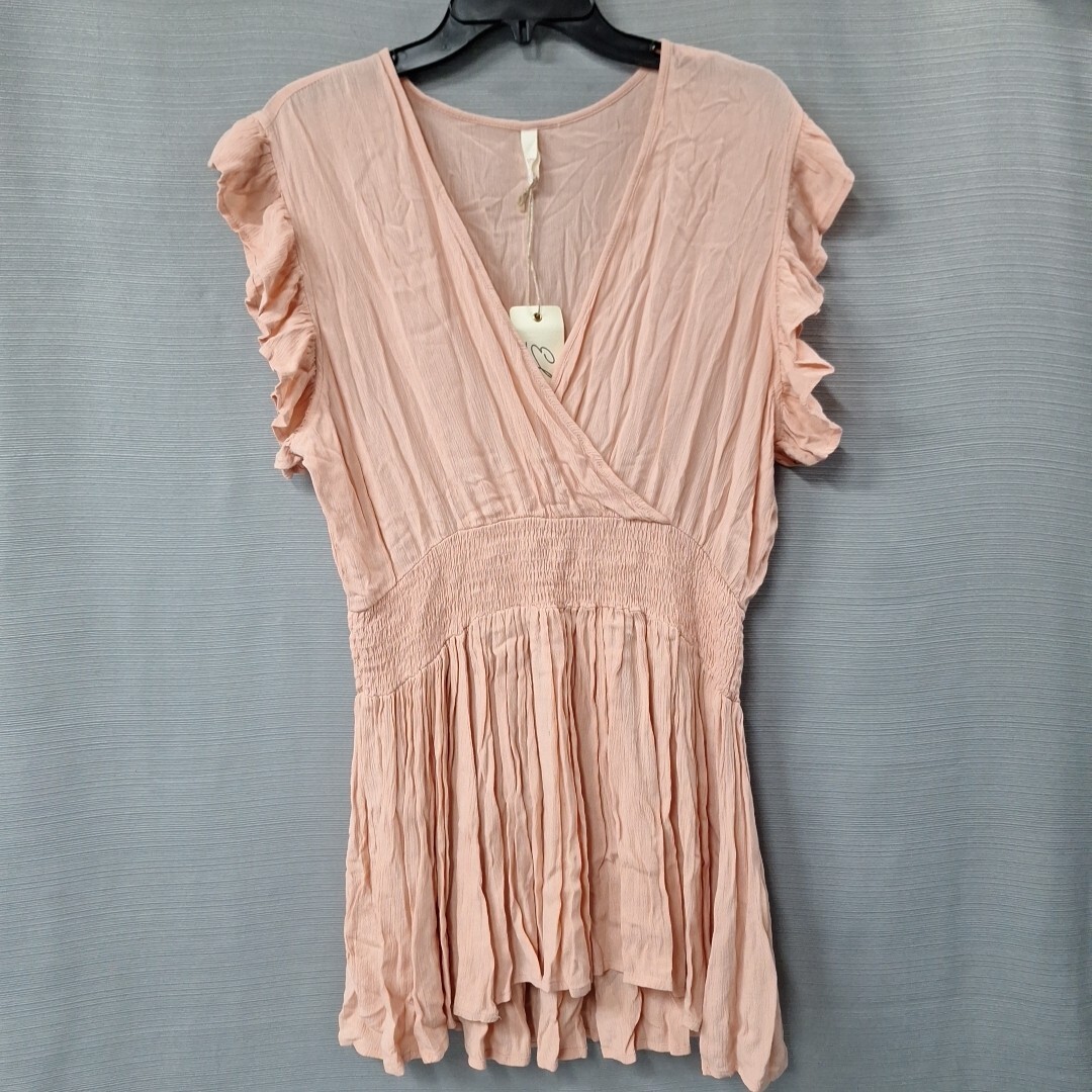 Elan Lightweight Flowy Semi Sheer Short Dress V-neck Boho Size L New w Tags