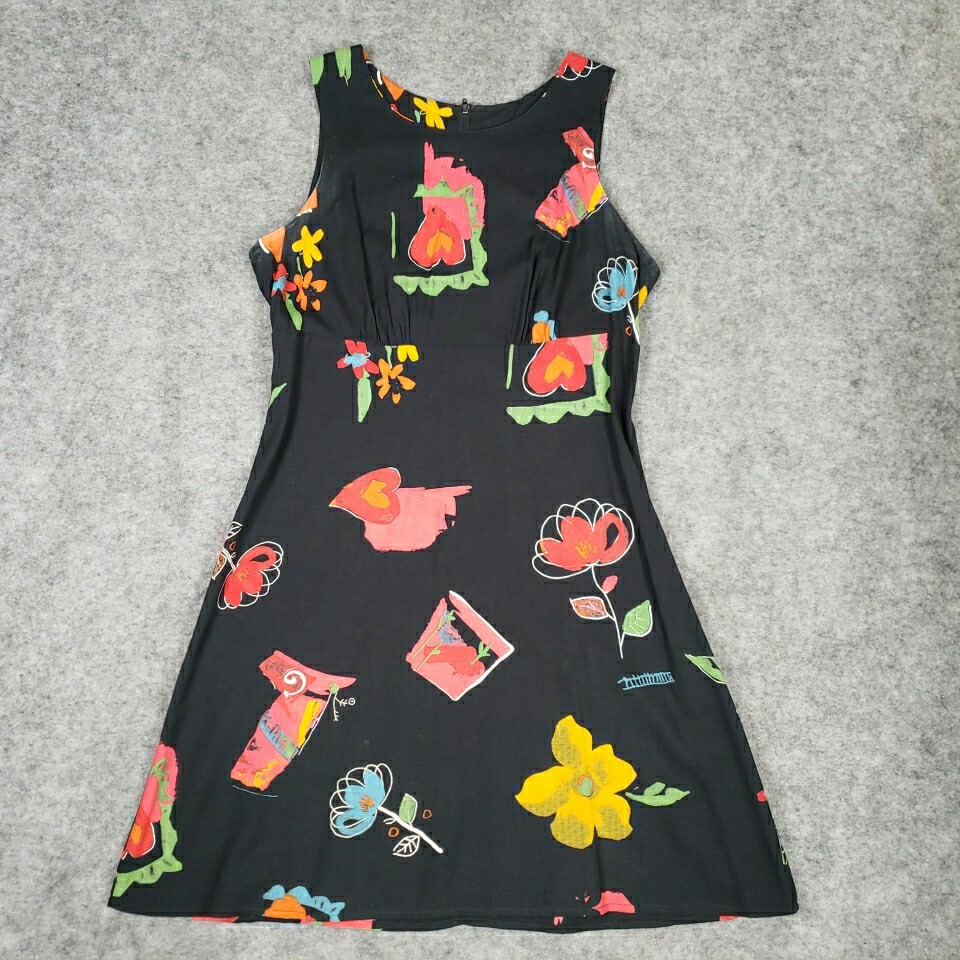 Vintage I.N. San Francisco Dress Womens 9 Whimsy Hearts Flower Black 90’s Y2KUSA