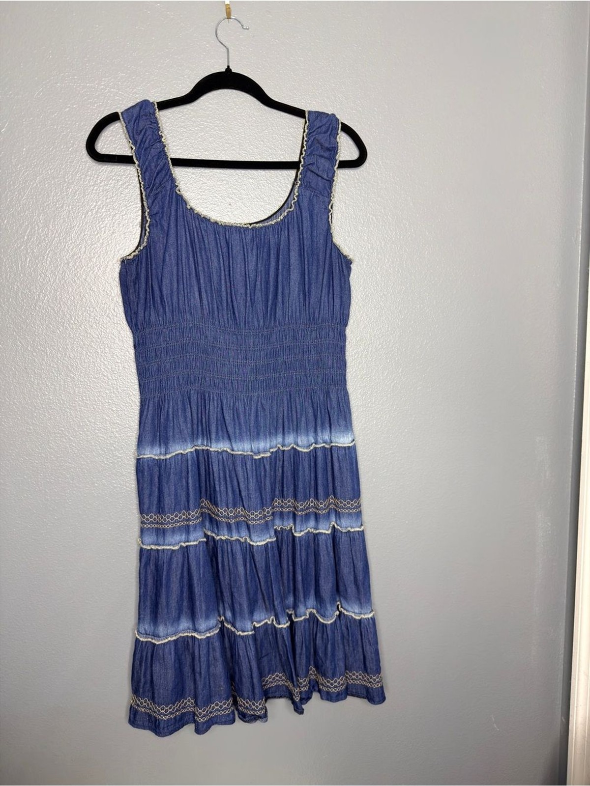 Blue Tiered Button-Front Farm Girly Country Summer Sundress
