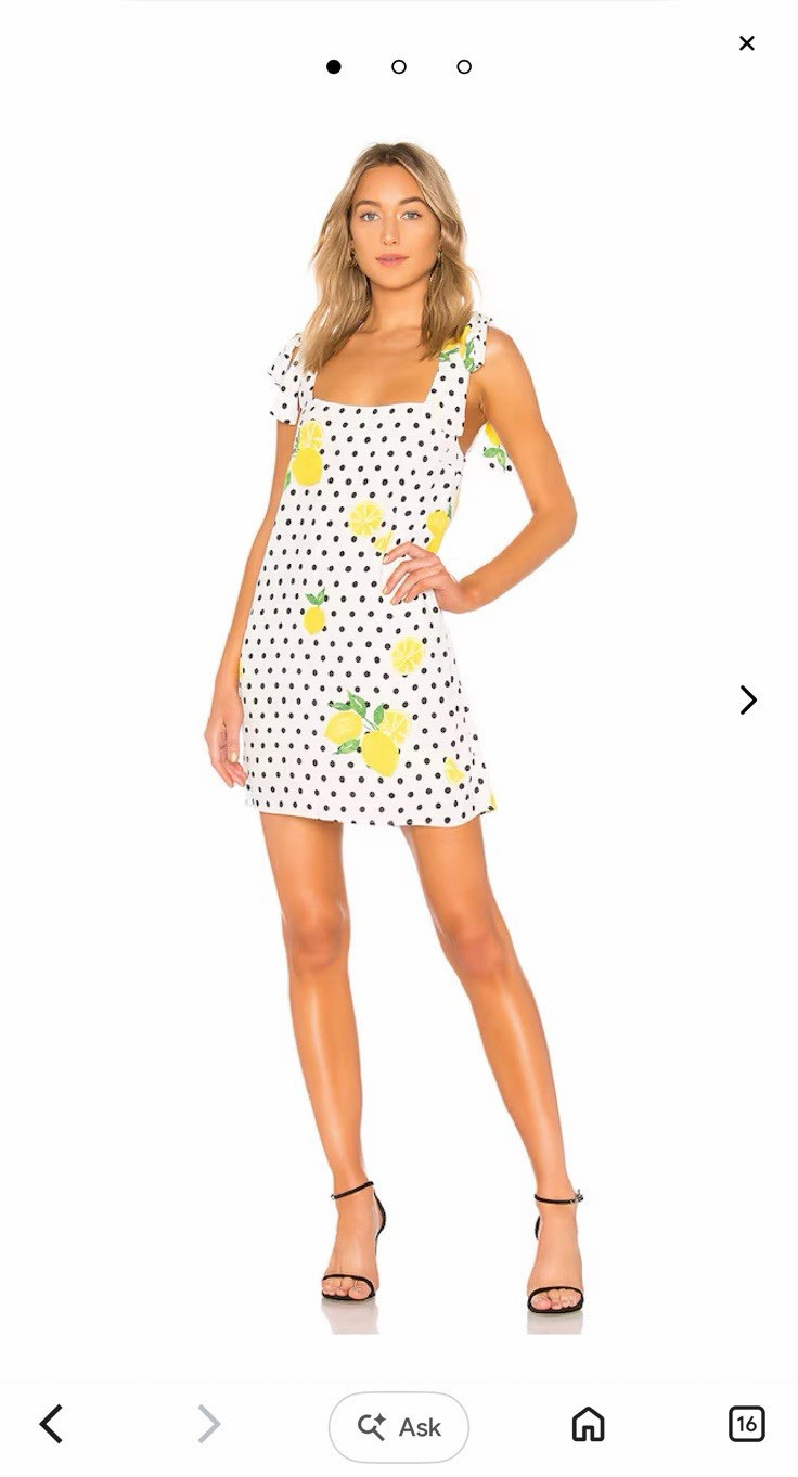 Lovers + Friends XS Polka Dot Lemon Print Bow Tie Sleeve Mini Dress Zip