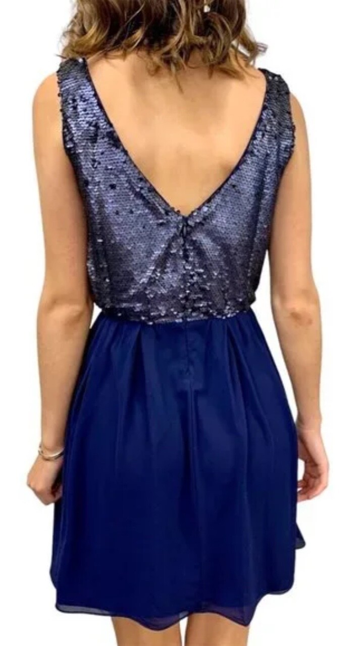 NWT Alythea Sequin Open Back Midnight Sky Mini Dress Blue Size Small