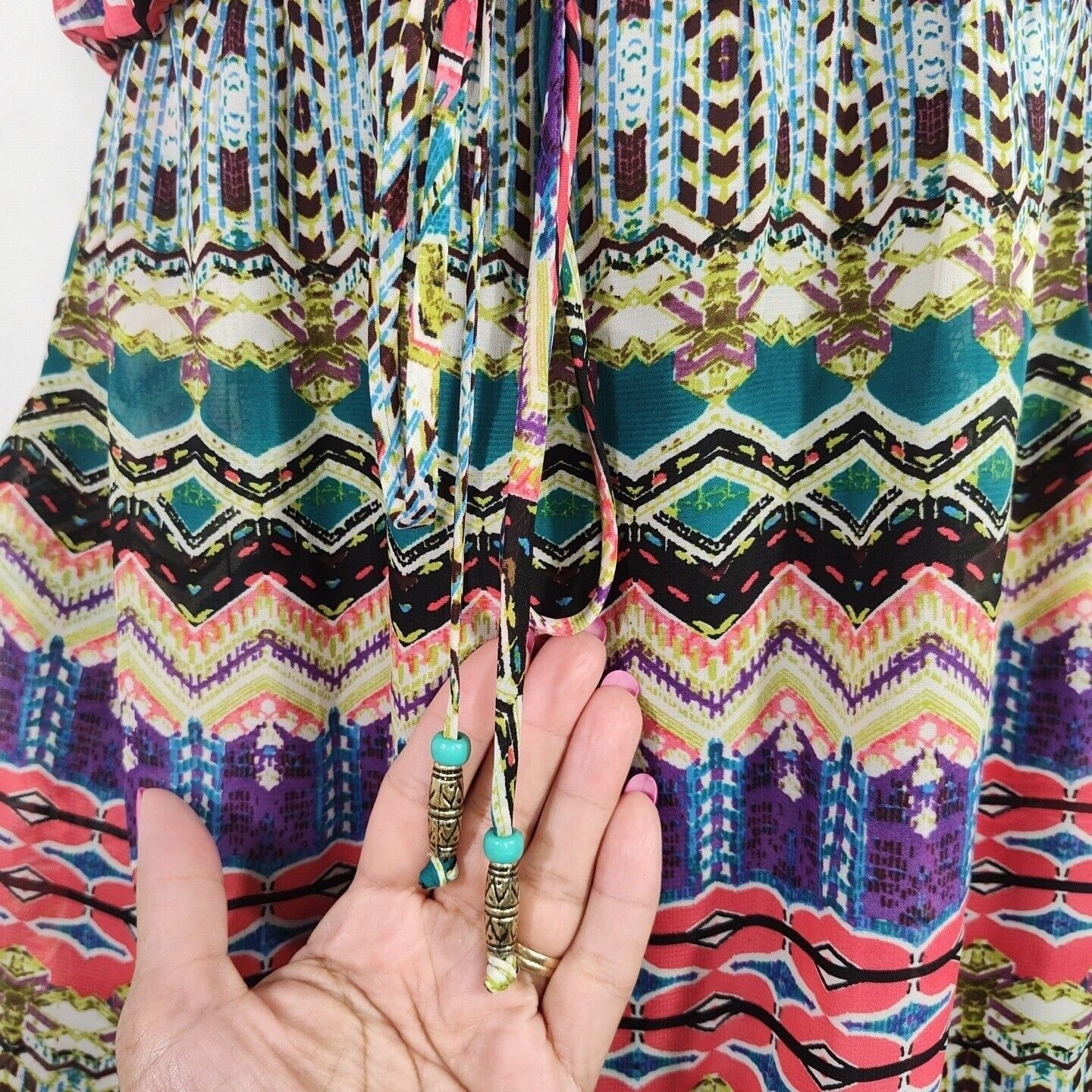City Triangles Blouson Mini Dress Sundress Women Size L Colorful Teal Purple NEW