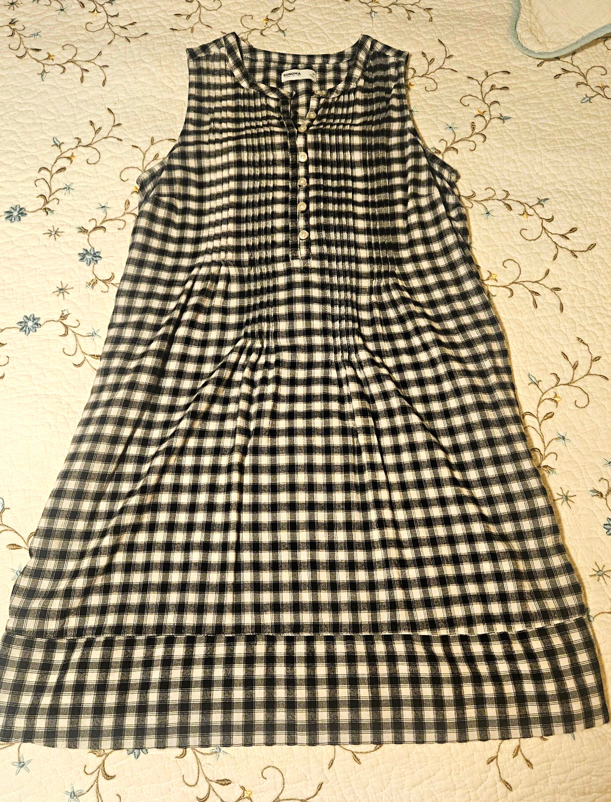 Sonoma Goods For Life Women’s Black White Plaid Shift Knee Split Neck Dress M