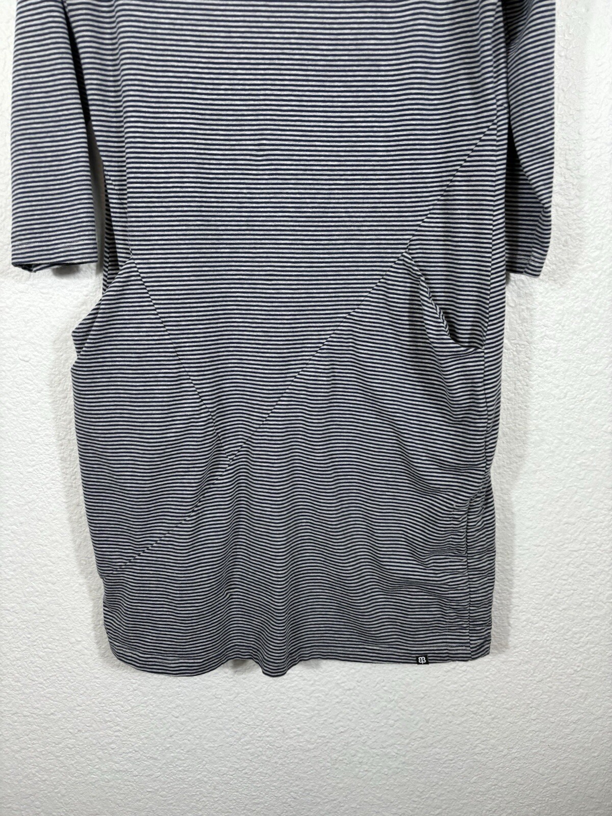 Betabrand Athletic Dress Size L Striped Ruched Sides Cotton Blend Pockets