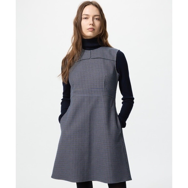 Uniqlo Blue, Gray & Black Plaid Retro Pinafore Jumper Knee Length Dress