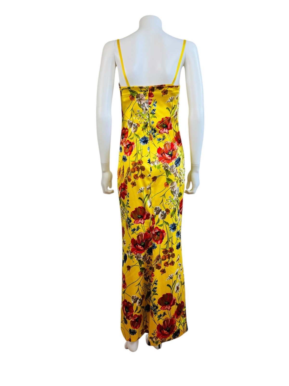 Rare Vintage 1990s Dolce + Gabbana Yellow Silk Floral Stretch Corset Dress Gown