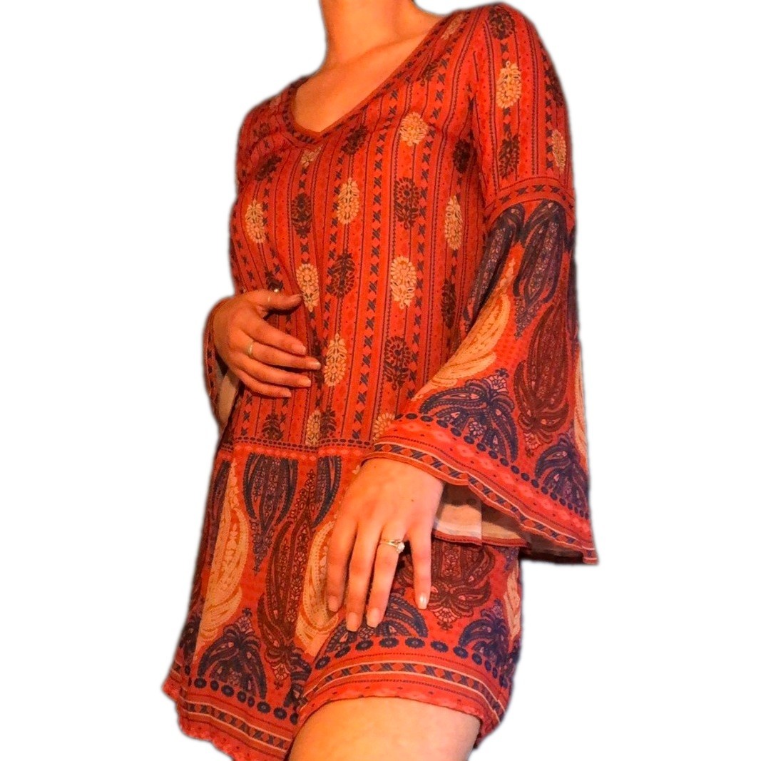 Chelsea & violet Dress Coastal Cowgirl Relaxed Boho bell sleeve Size- XL