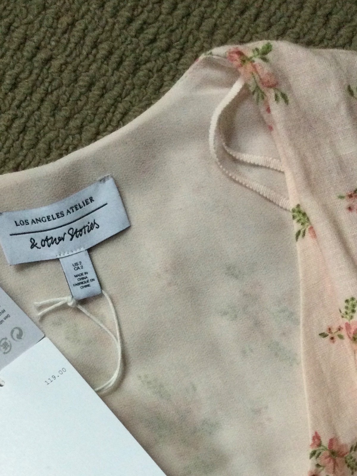 & other stories peach floral 100% linen wrap tie dress ruffles NWT Womens 2 $119