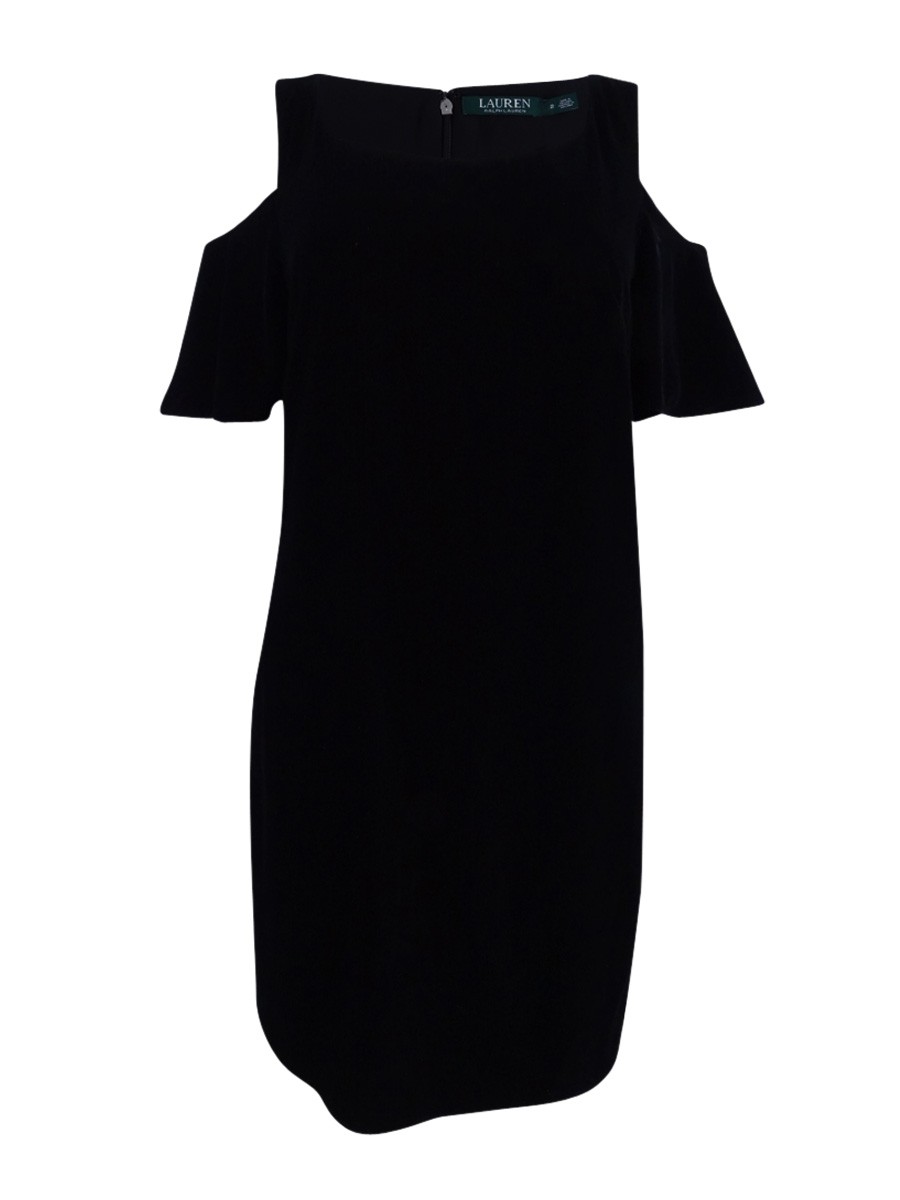 Ralph Lauren Women’s Velvet Cold-Shoulder Shift Dress (8, Black)