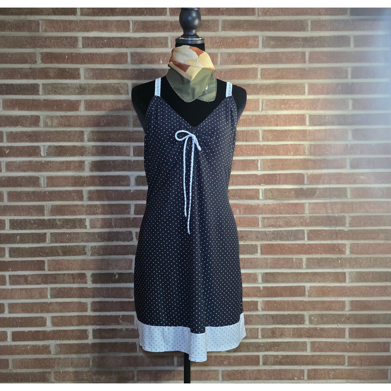 Gilligan & O’Malley Vintage 2010 Black White Polka Dot Babydoll Slip Nightgown