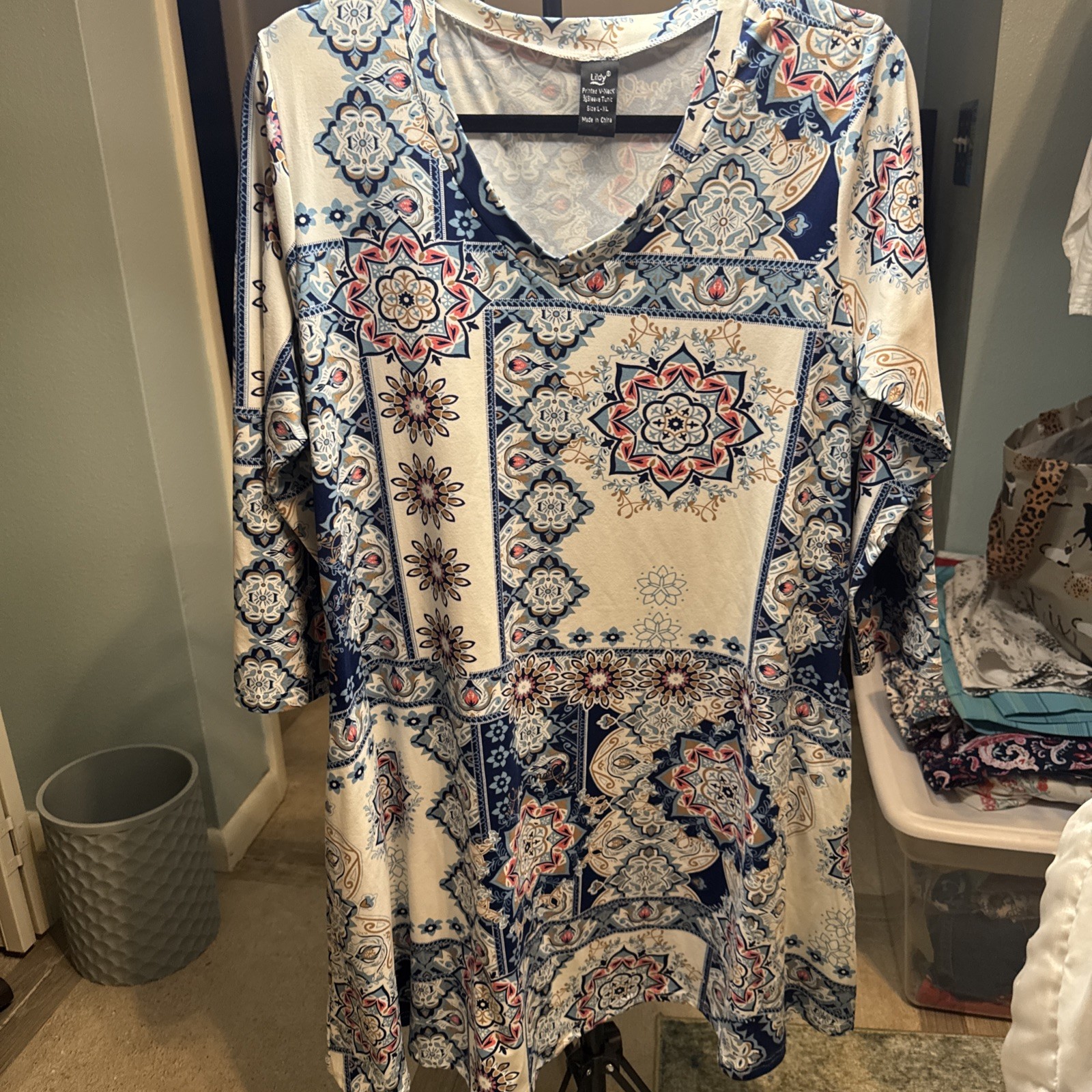 Lildy Dress L-XL Pockets Soft V Neck 3/4 Sleeves