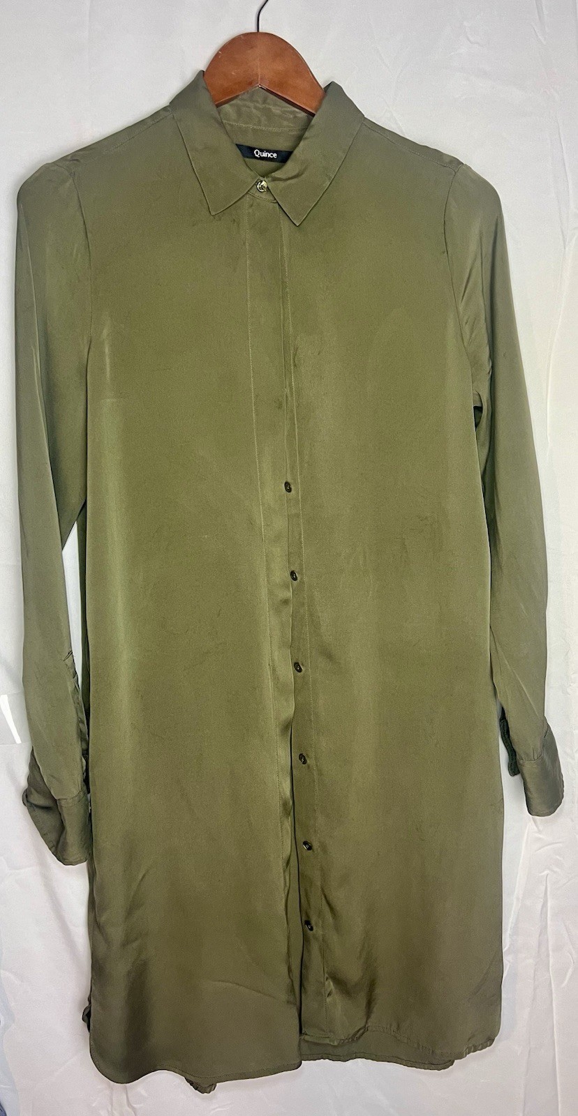 Quince Women’s Green Silk Shirt Dress Size Medium Button Down