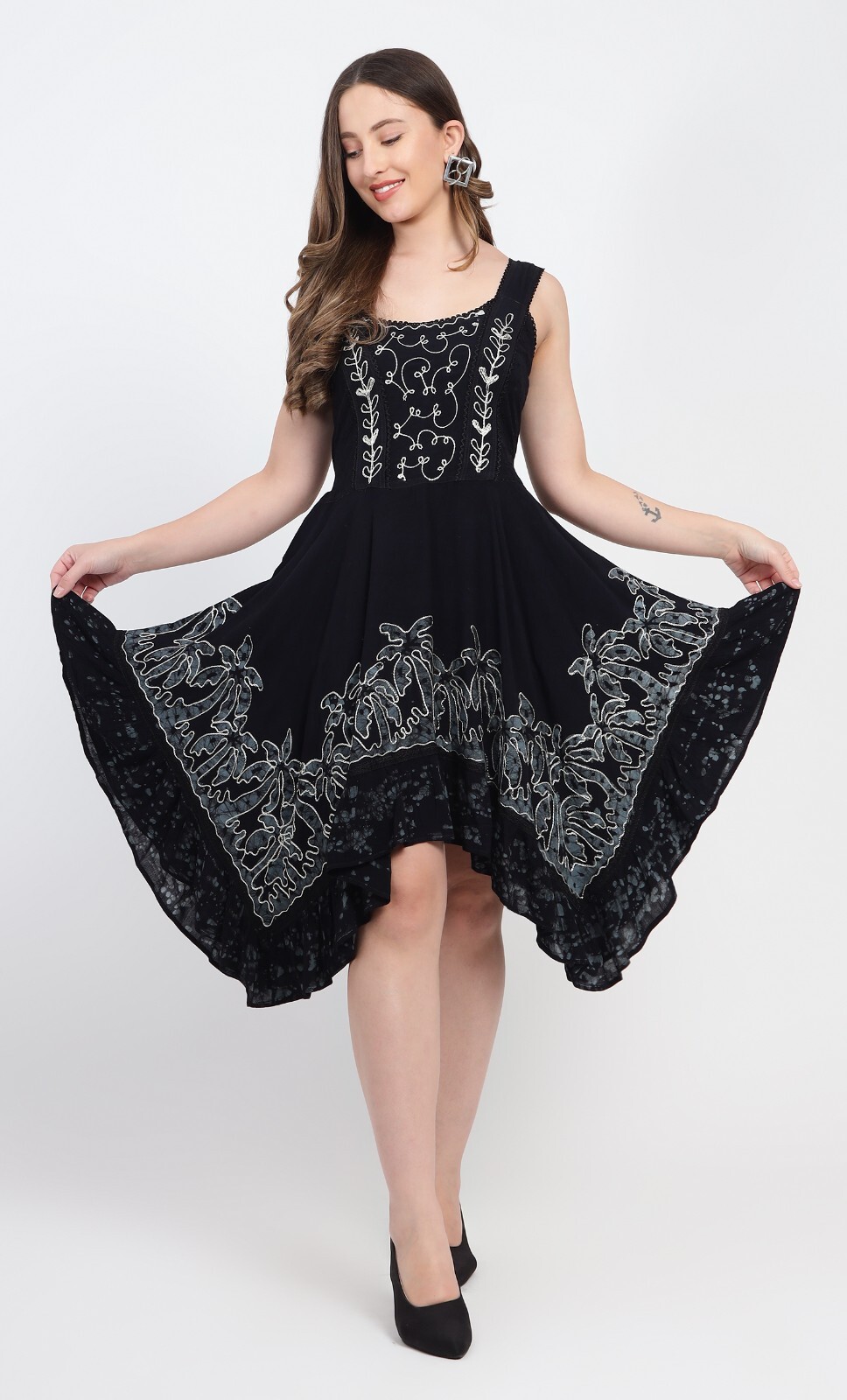 Sleeveless Dress Batik Asymmetric Handkerchief Hem Bohemian One Size 12 14 16