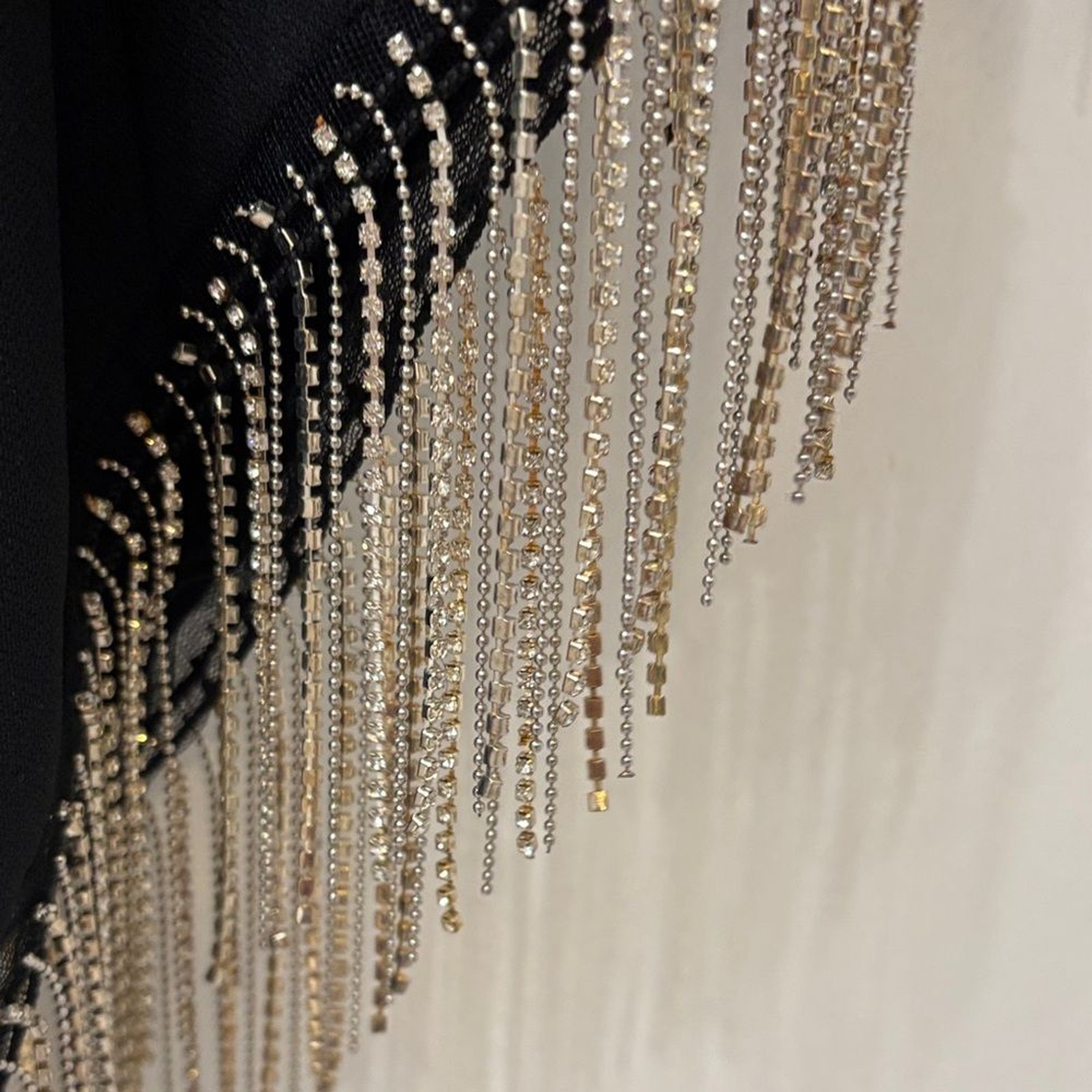 VENUS Black Asymmetrical Dress with Rhinestone Fringe