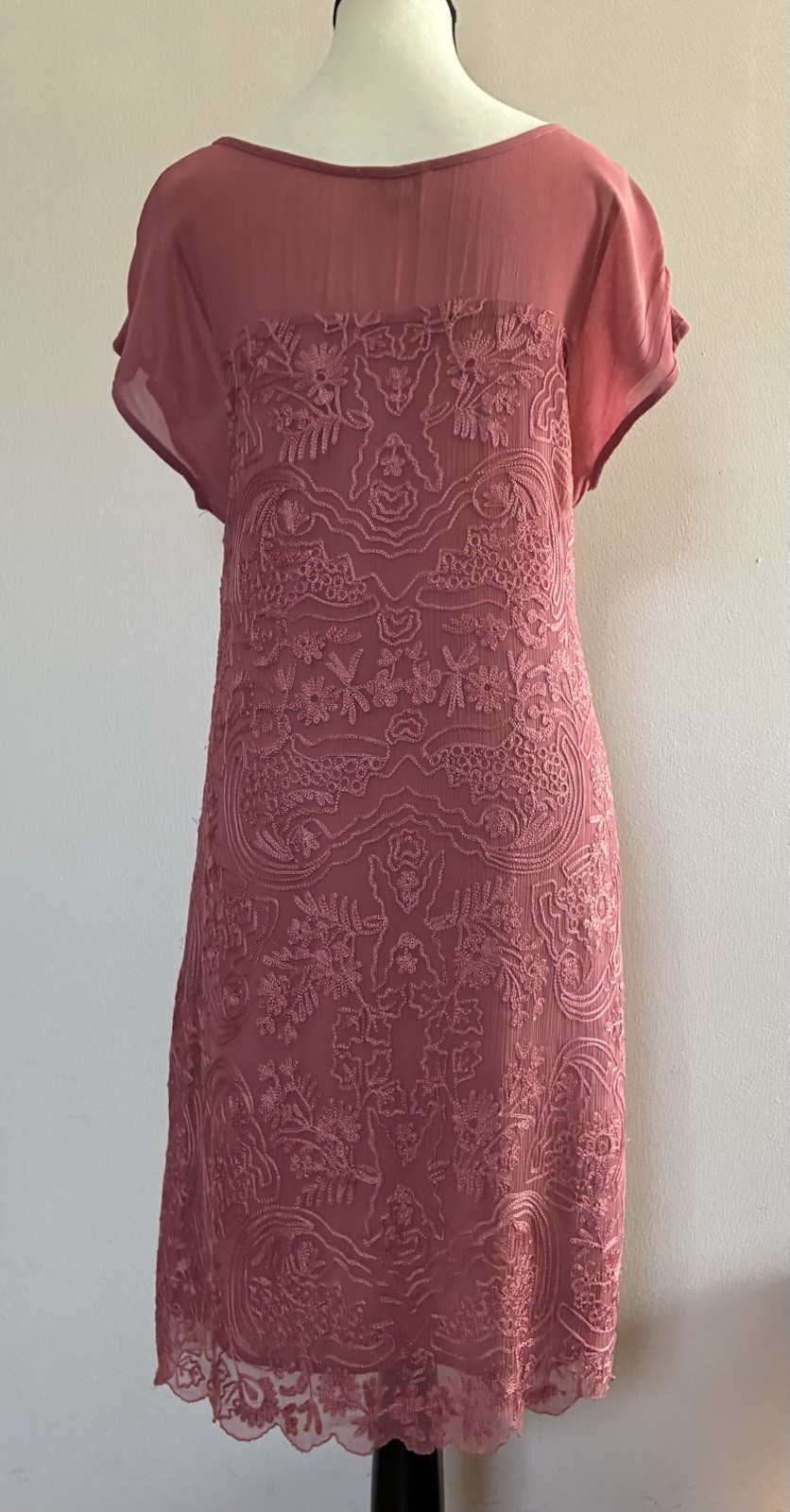 Sundance Lillian Rose Pink Dress Embroidered Soutache Lace Boho Shift S