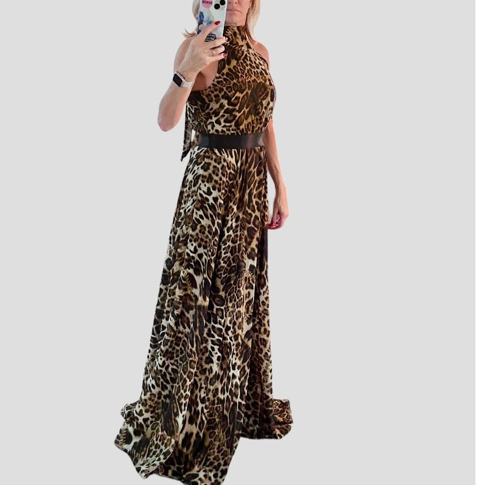 NWOT Va Va Voom Leopard Animal Print LONG Maxi Dress Size Medium
