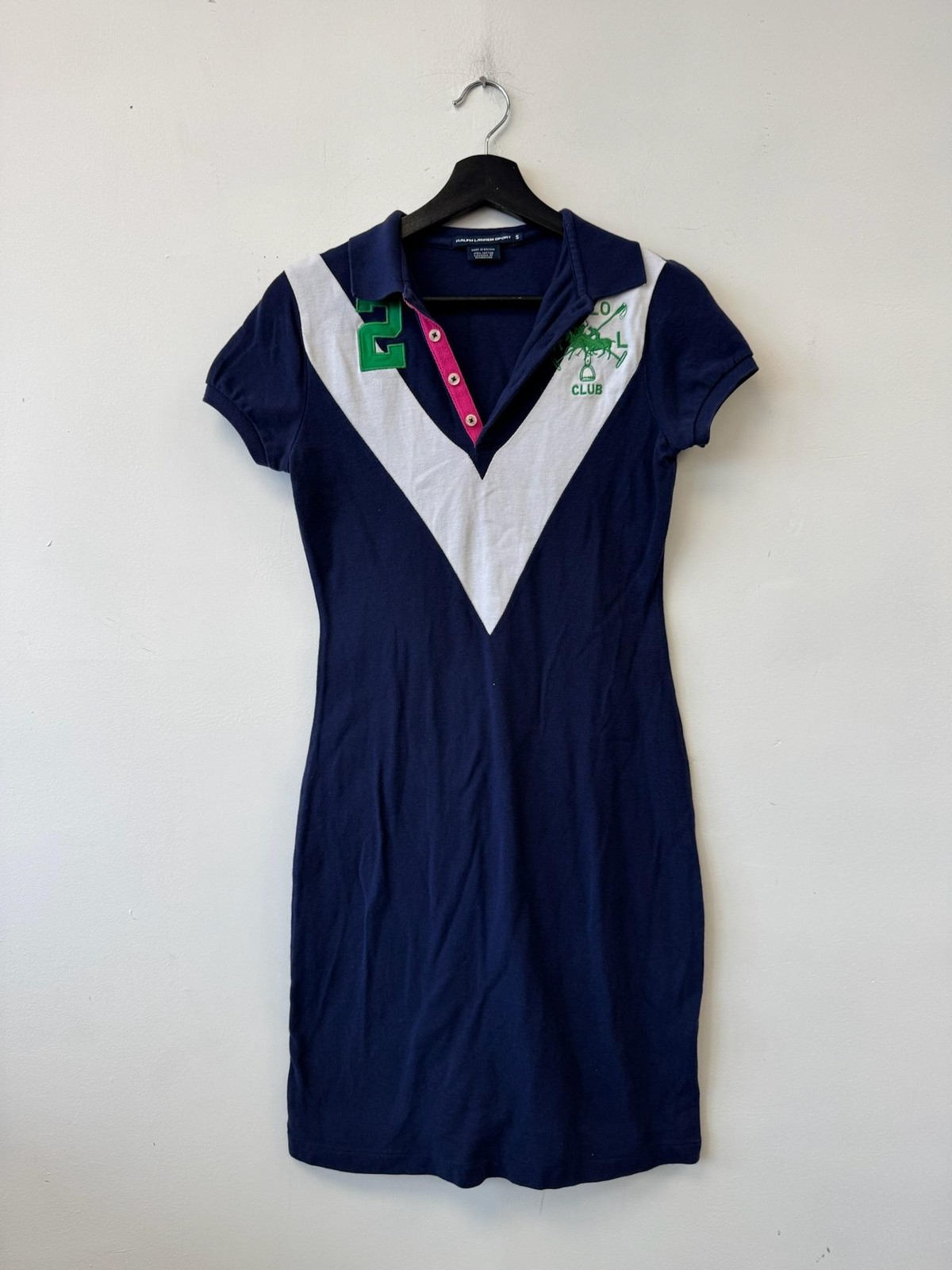 VTG Ralph Lauren Sport Polo Shirt Dress Womens Small Blue Colorblock Polo Club