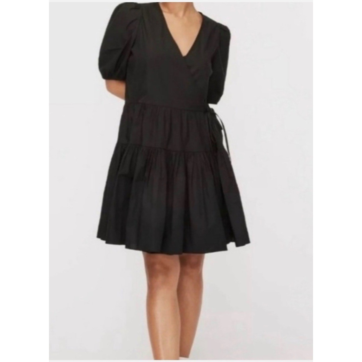 J.CREW NWT Black Puff-Sleeve Cotton Poplin Wrap Dress & Separate Slip Lining, XL
