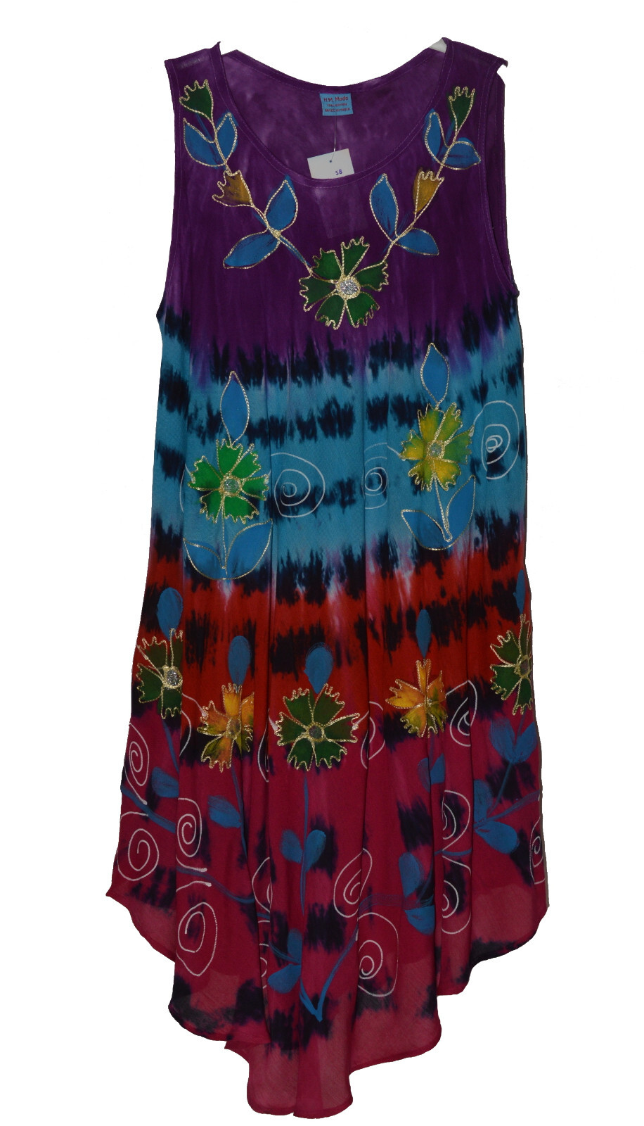 Sommerkleid Tunika Strandkleid Kleid Hippie Boho Batik 38 40 42 44 46 48 N° 21.4