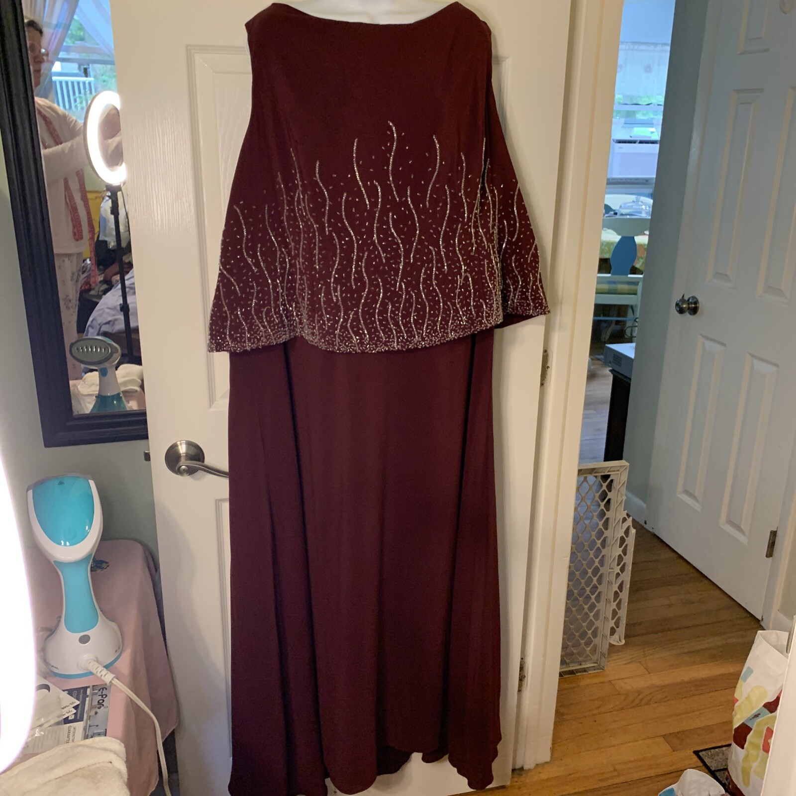 Sleeveless Full Length Lined Gown, Please See Measurements, Maroon, Beading