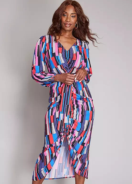 Dress abstract ruched midi dress by Love Mark Heyes – Size 18 – BNWOT – RRP £40