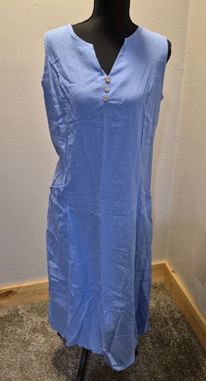 Women’s Small Periwinkle Blue Sleeveless Midi Dress V-Neck Pockets