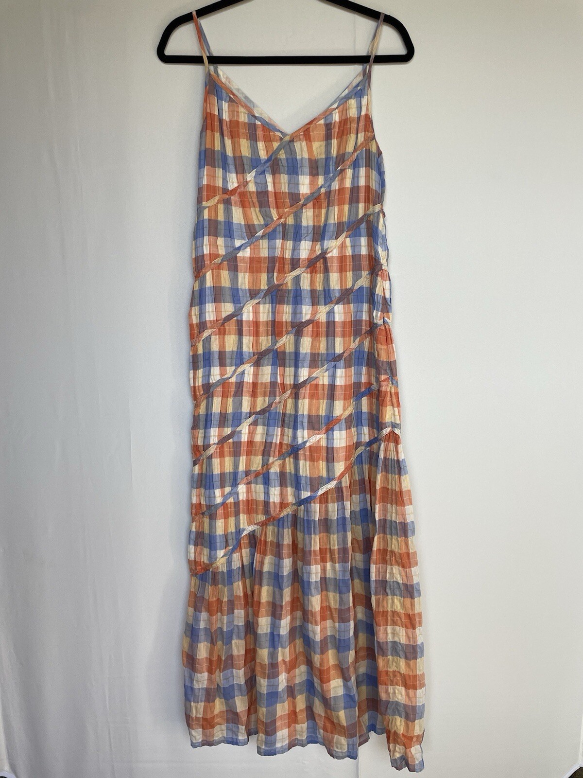 Rejina Pyo Maria checked crinkled cotton-blend maxi slip dress size UK 8 US 4 S