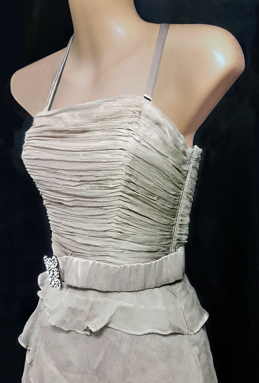 NWT Smoky Grey Strapless Detachable Ostrich Feather Cocktail Dress Size 8 Dolina