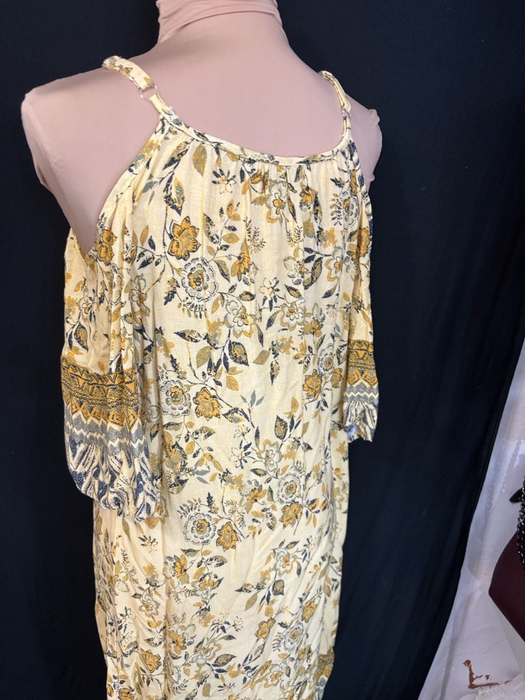 Mlle Gabrielle Yellow Floral Print Cold-Shoulder Boho Dress