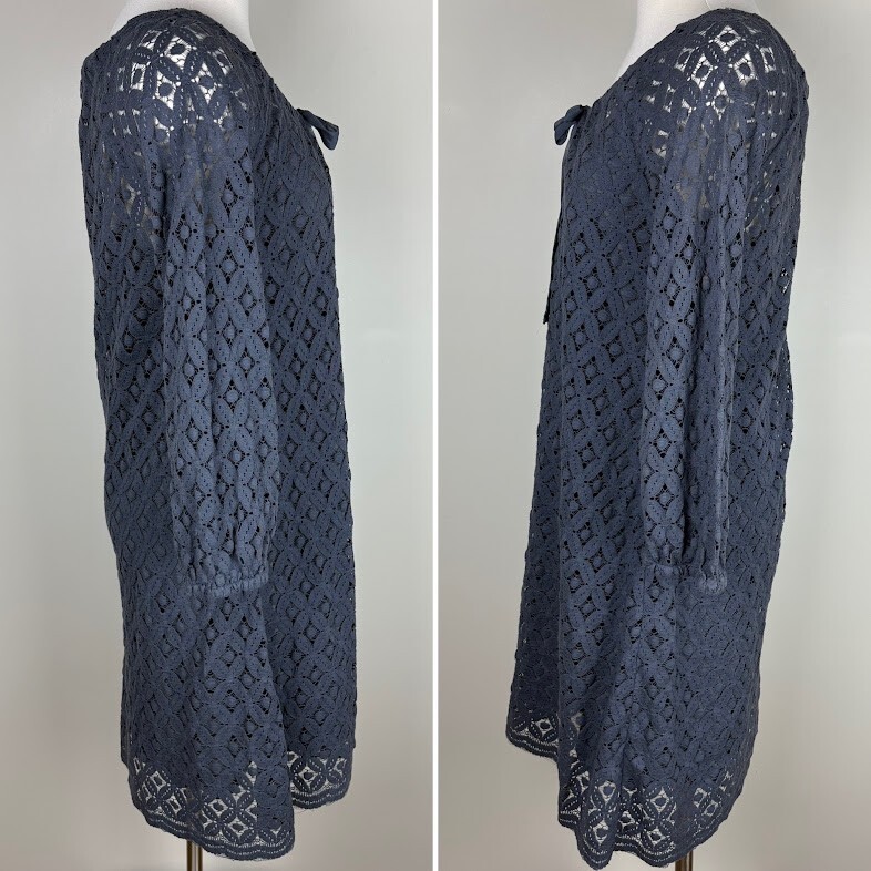 Garnet Hill Lace Shift Midi Dress Lined Sz 10 Drawstring Neck Beachy Cottagecore