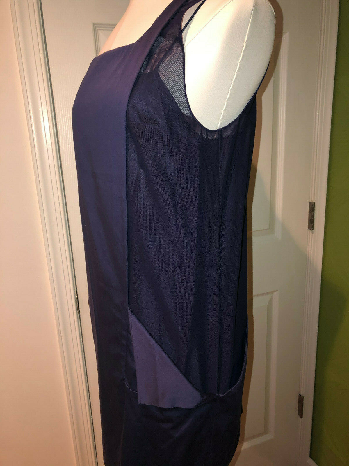 NWOT UNIQUE CACHAREL navy tank cotton mesh cutout summer double dress US 10 IT44