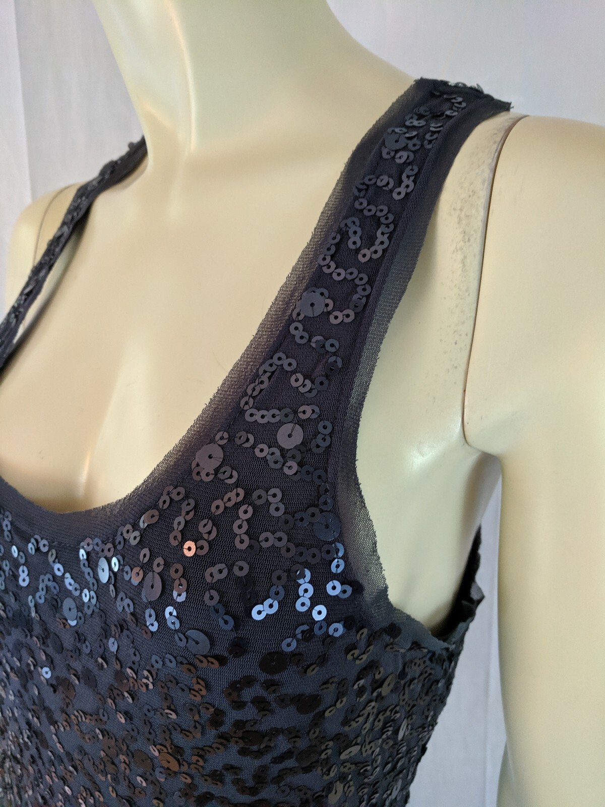 Max Studio Dress M Gray Sequin TAnk Lined Nylon Poly Spandex Stretch Knit