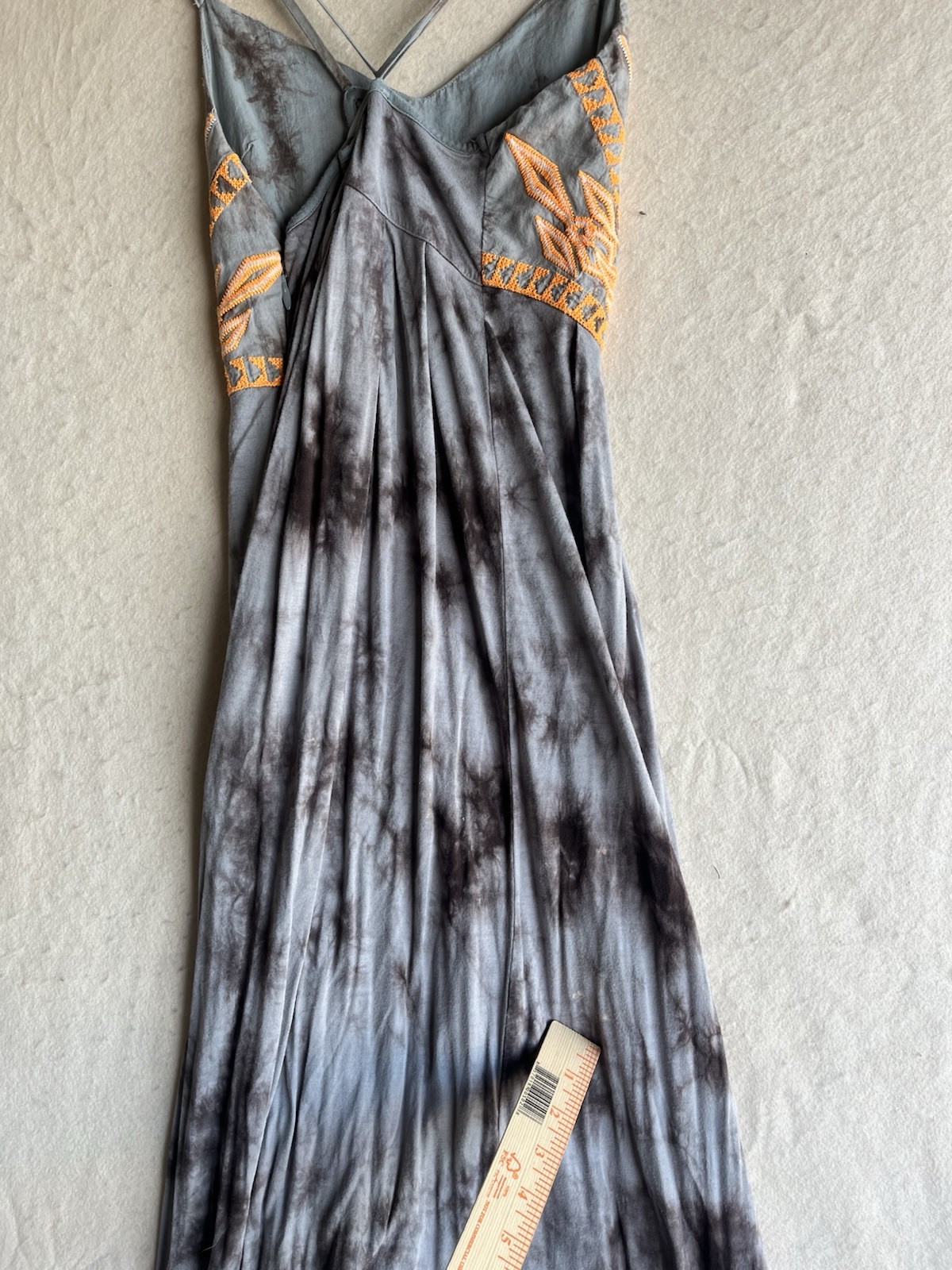 ECOTE Tie Dyed Boho Slim Maxi Orange Gray Embroidered Size Medium See Pics