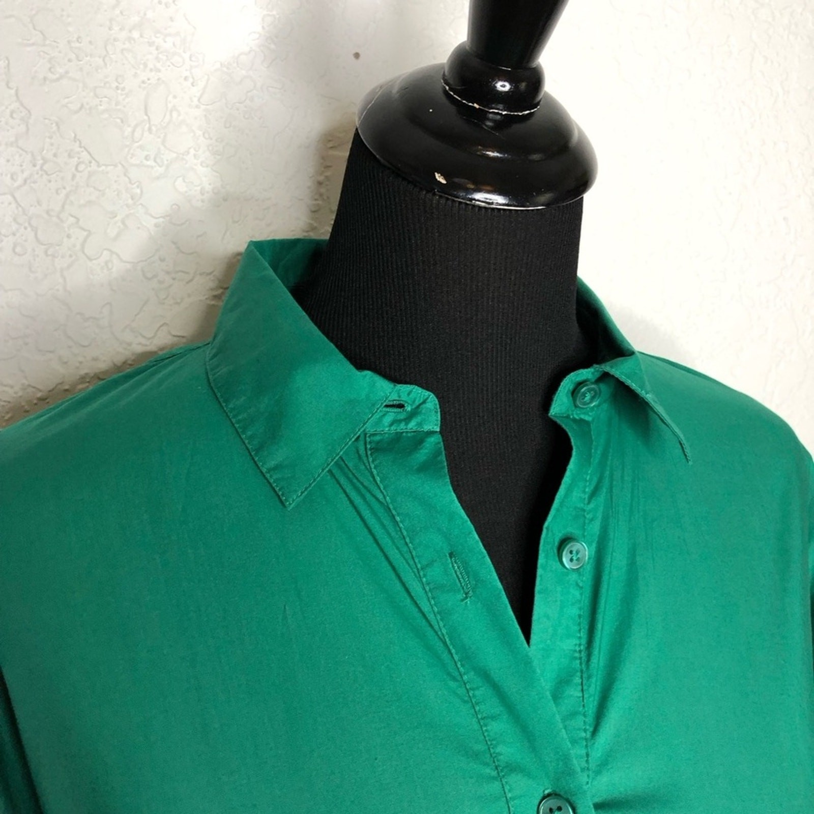 Ann Taylor green smocked waist button down midi shirt dress size 6
