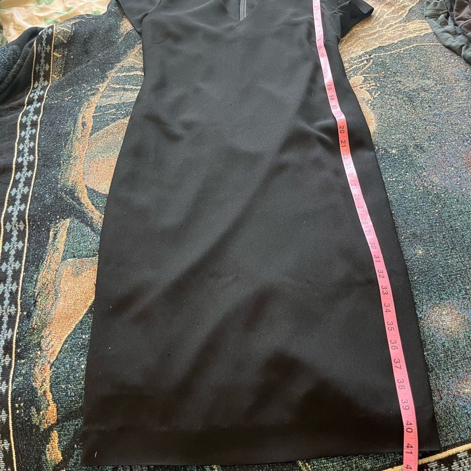 Linda Allard Ellen Tracy Black V-Neck Midi Dress Zip Back Elegant Flowy M Casual