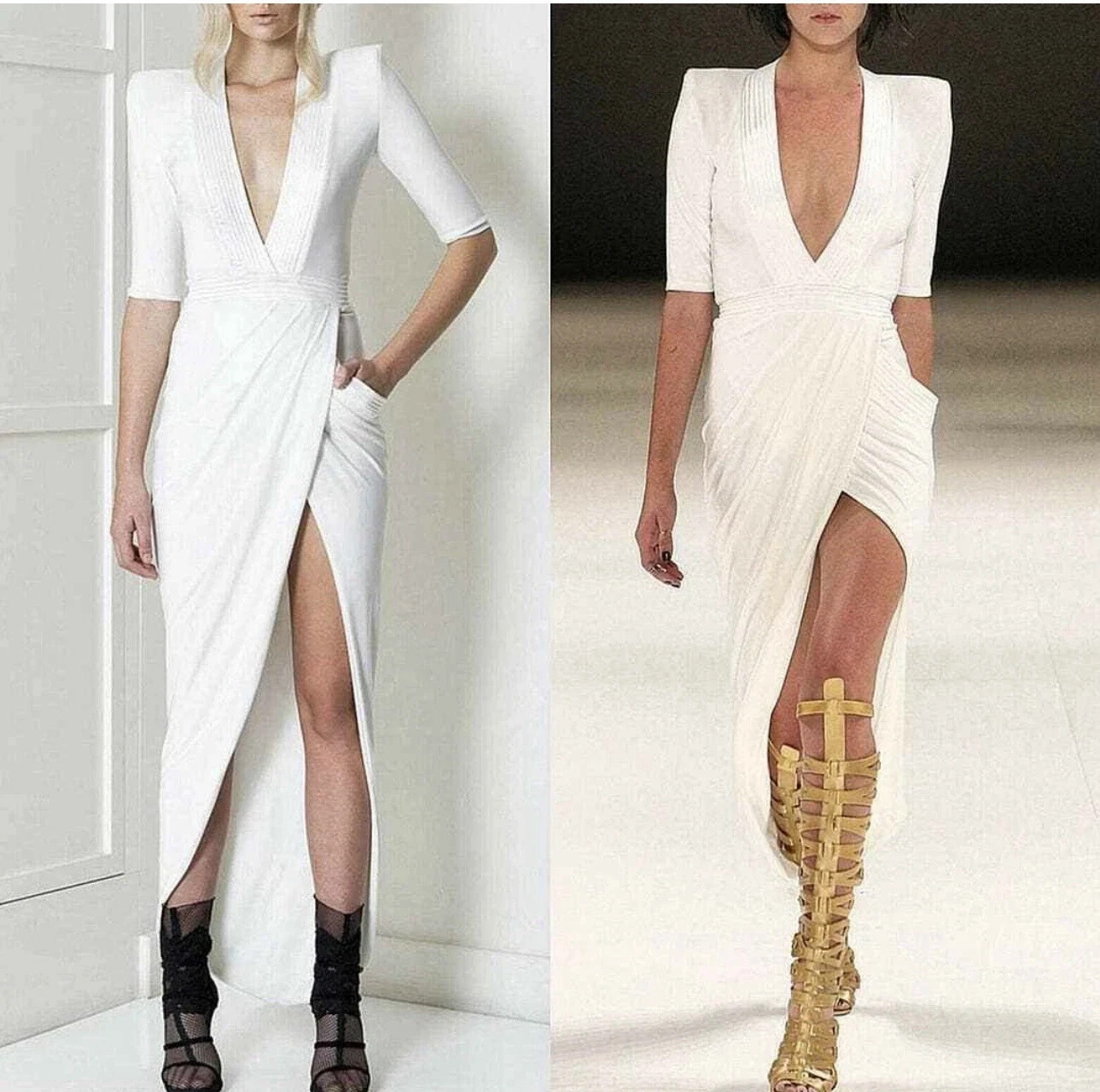 Zhivago EYE OF HORUS Maxi GOWN Dress white PLUNGE NECK AU/UK 6 US 2 WORN ONCE