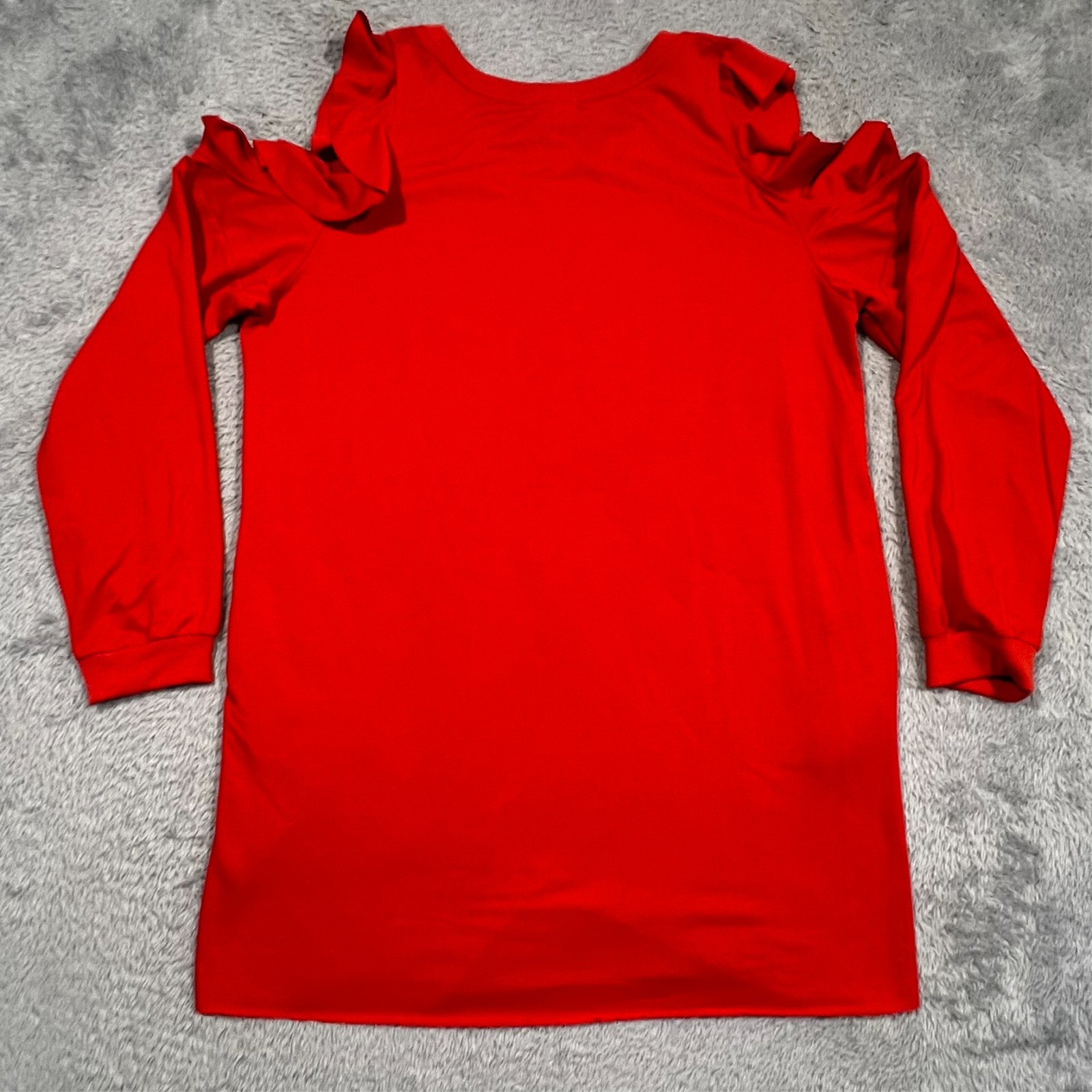 ee: some Shirt DressBurnt Orange Red Ruffle Cold Shoulder Long Sleeve Women’s L