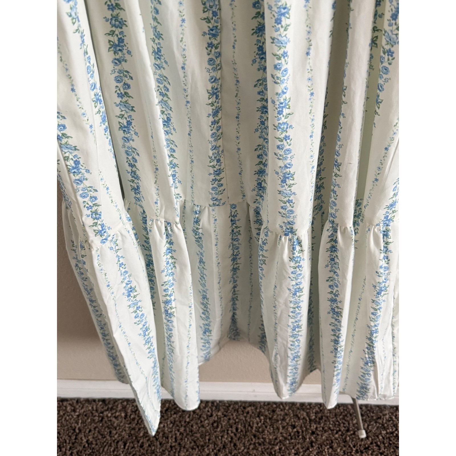 Blu Pepper Blue Floral Stripe Smocked Midi Dress Cottagecore XL