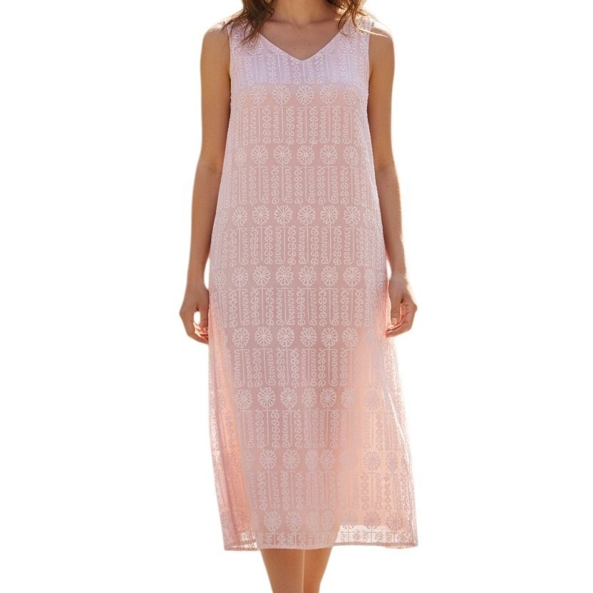NWT Finity Naturals Sleeveless Pink Silk Lace Midi Dress M Classic Summer Beach