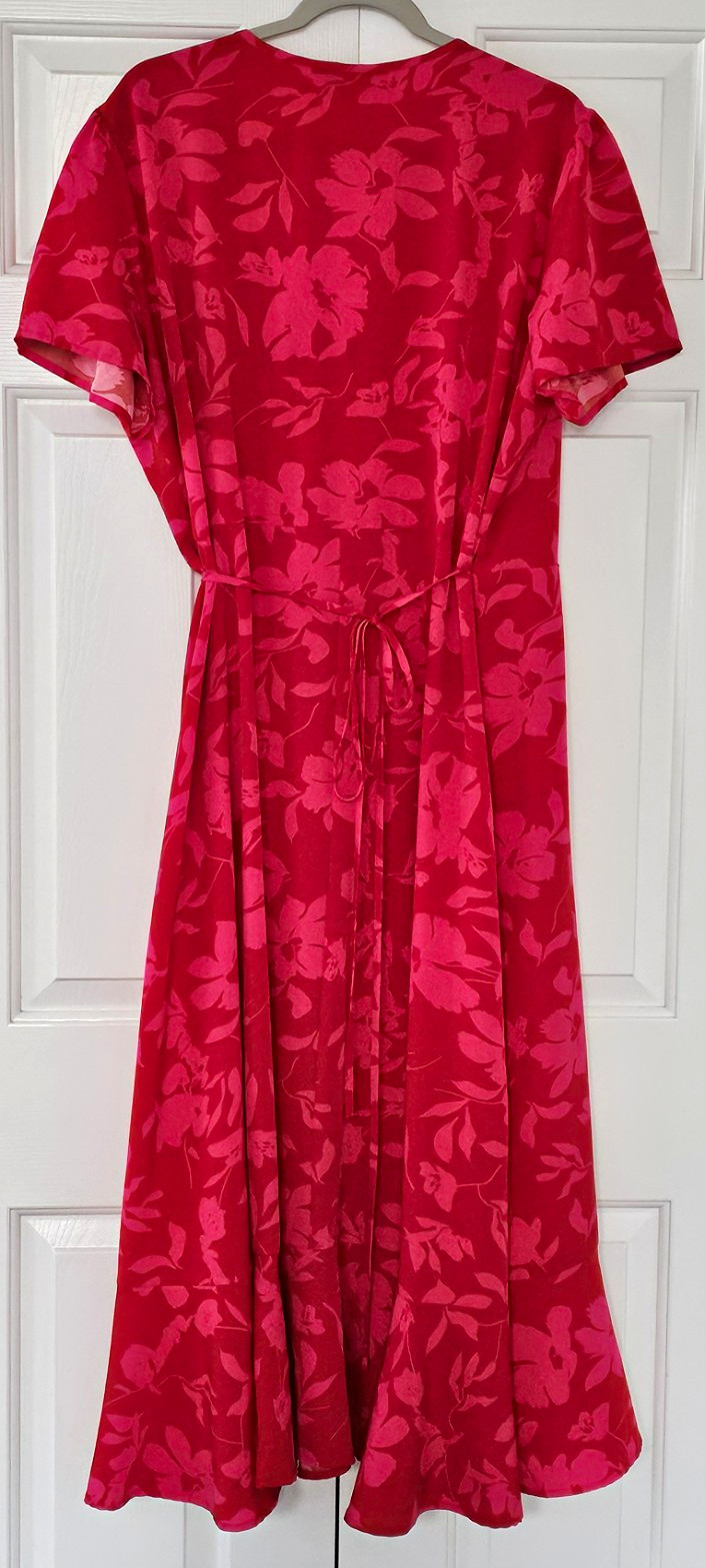PrettyGarden Women’s Pink/Red Floral Wrap V-Neck Flutter Sleeve Midi Dress XXL