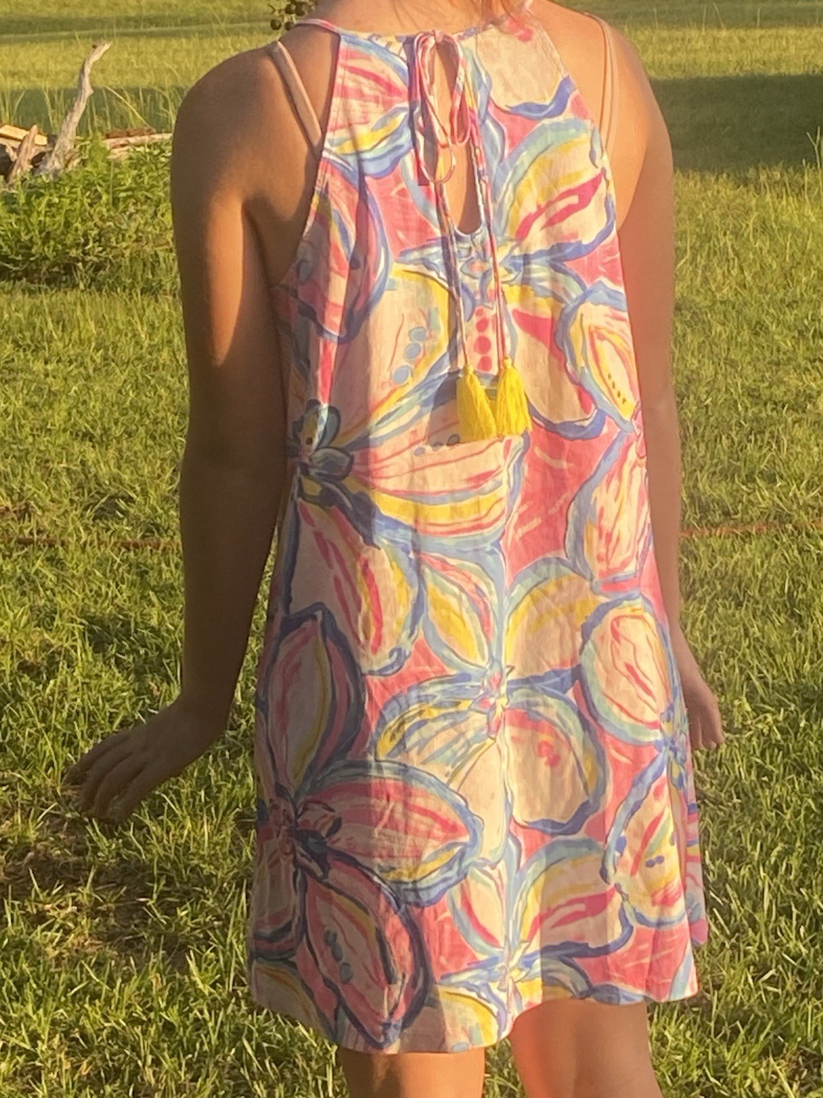 Lilly Pulitzer Multicolor Floral Shift Halter Sleeveless Tie Tassel Dress S