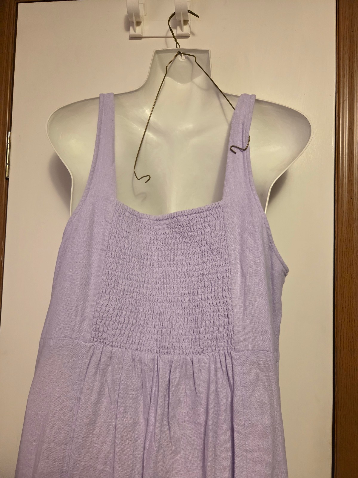Old Navy Strappy Smocked Back Midi Cami Dress Purple Linen Rayon Womens L