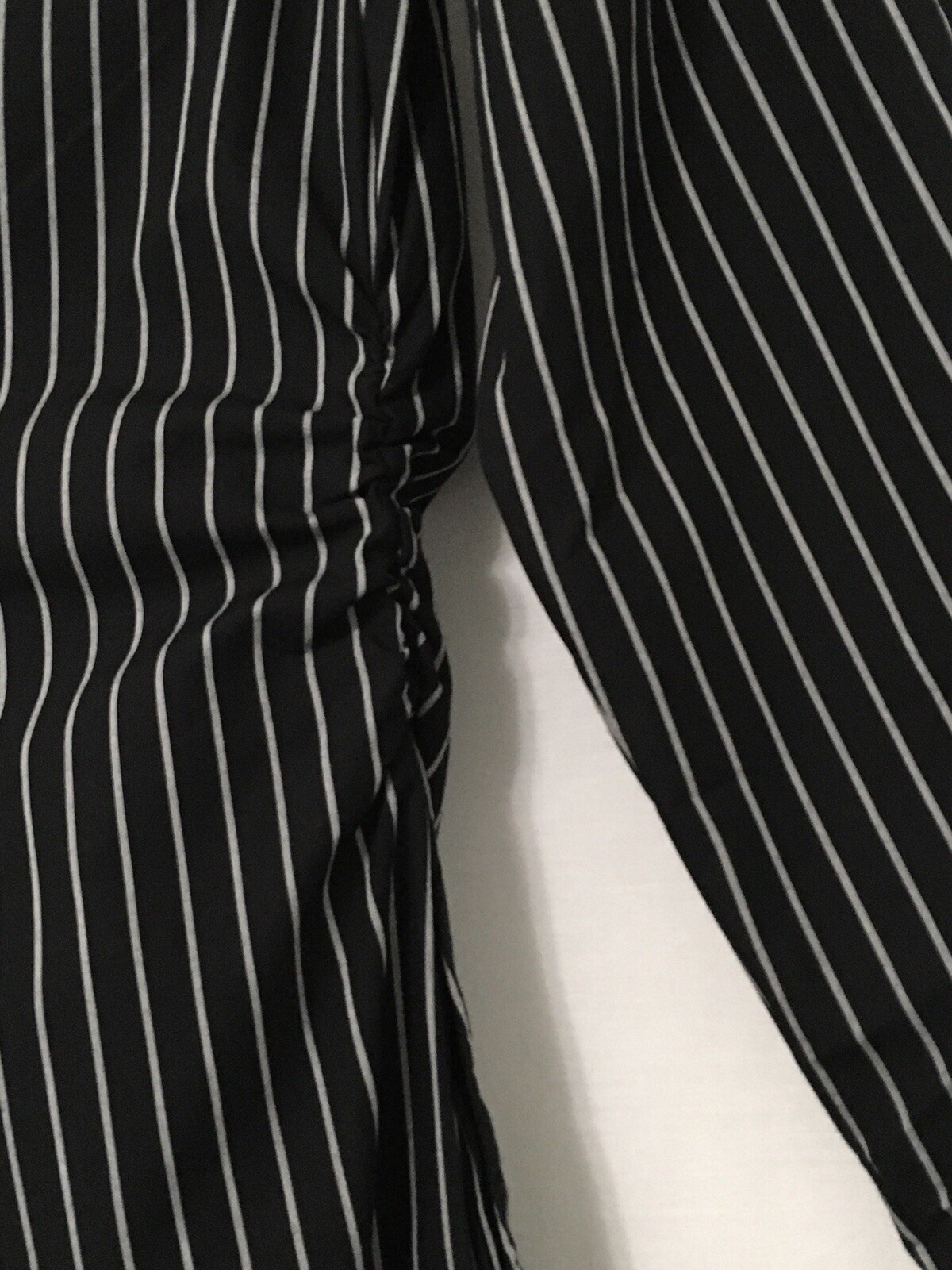 A New Day XS Black White Stripe Versatile Long Sleeve Midi Shirtdress w/ Pockets