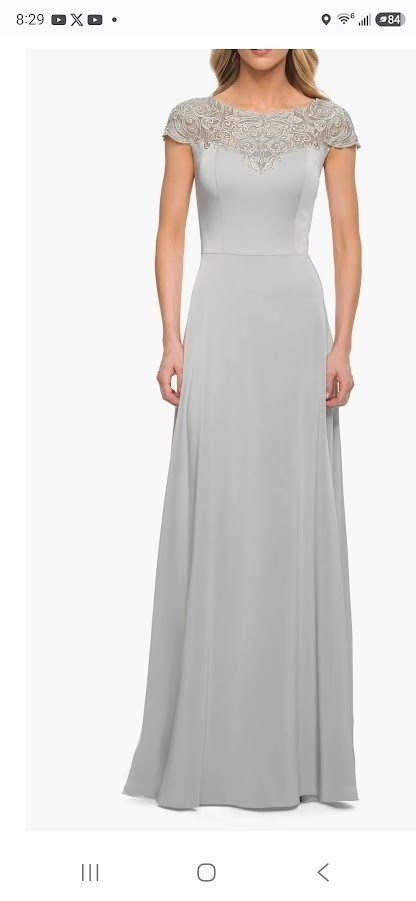 La Femme Bateau A-Line Evening – Silver Taupe Size 12 NWT $398
