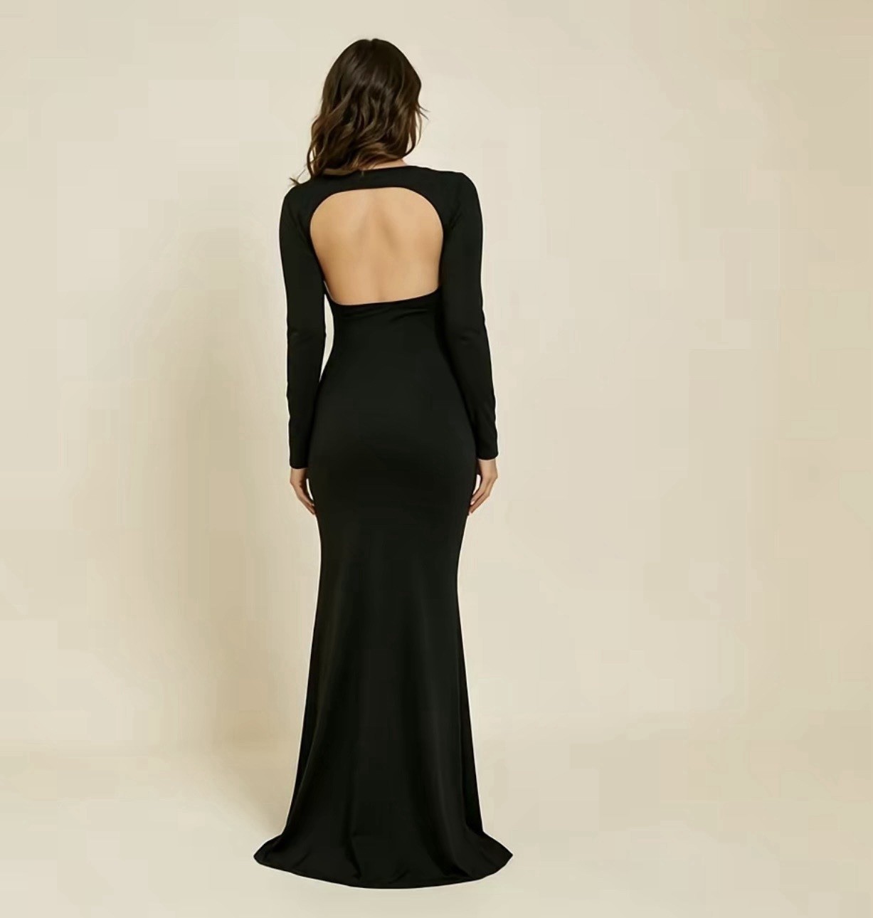 Black Maternity Maxi Dress M Knit Stretch Square Neck Backless Side Slit