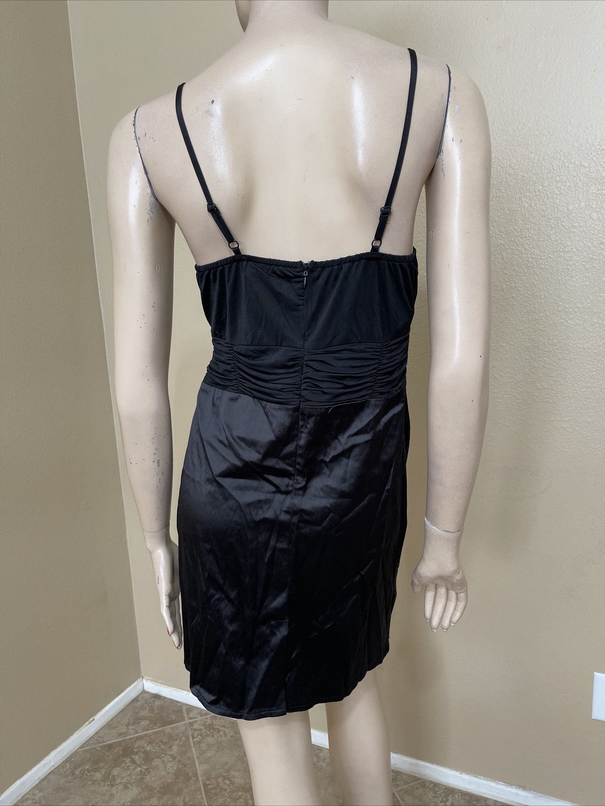 Women’s Black Polyester Cocktail Open Pleated Strap Zipper Size S Dress Sundress