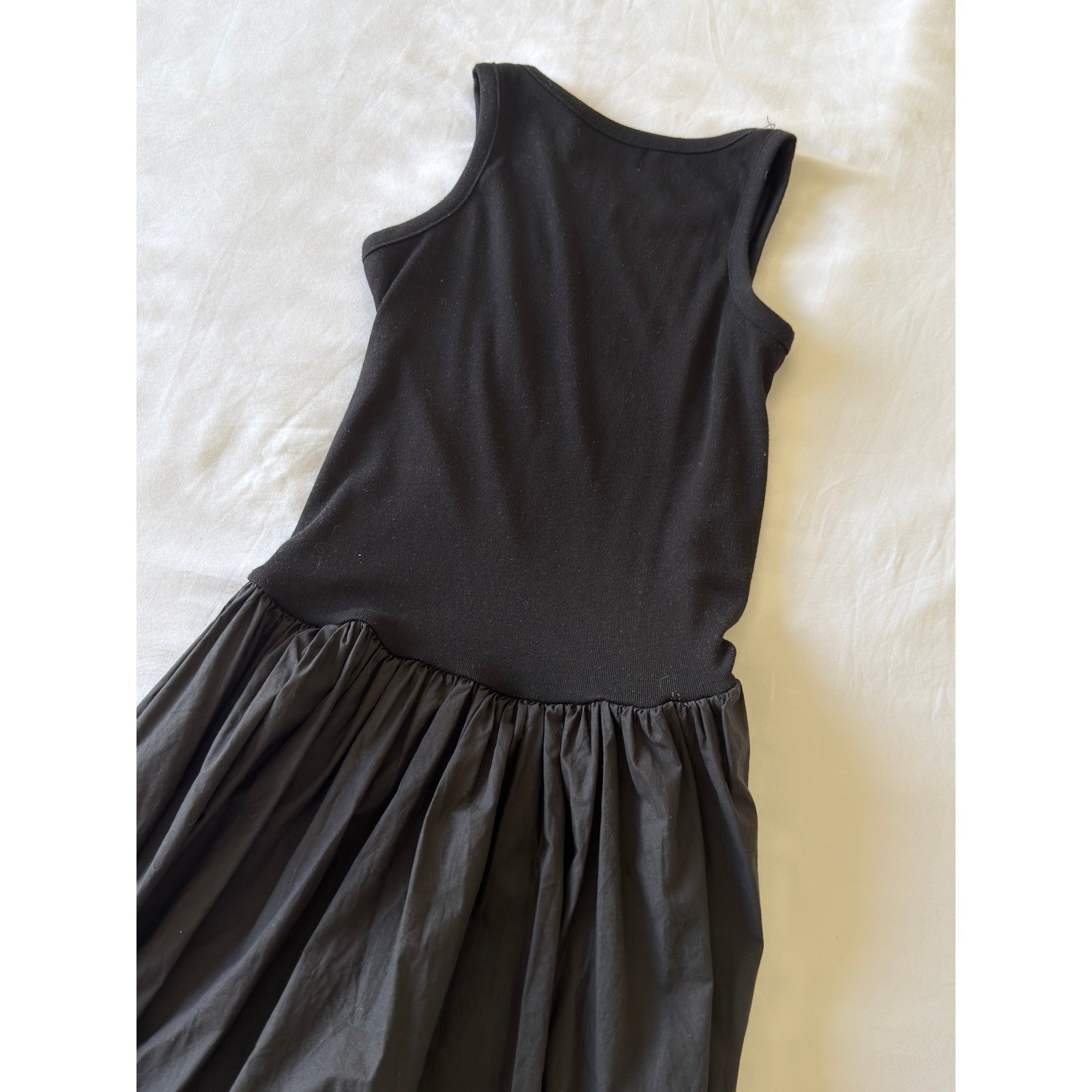 Source Unknown PLN Seoul Black Mixed Media Sleeveless Drop Waist Poplin Dress