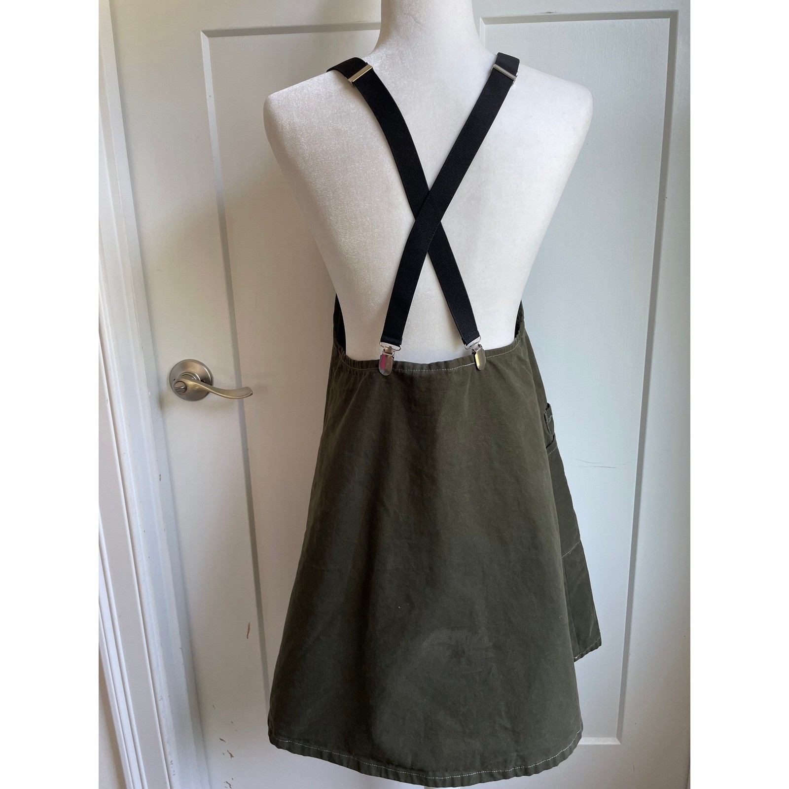 Shift Wheeler Evergreen Brushed Canvas Suspender Dress Apron S M Overalls