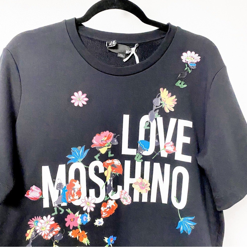 +NWT* Love Moschino Casual Winter Spring Chic Knit Graphic Print Shirt Dress