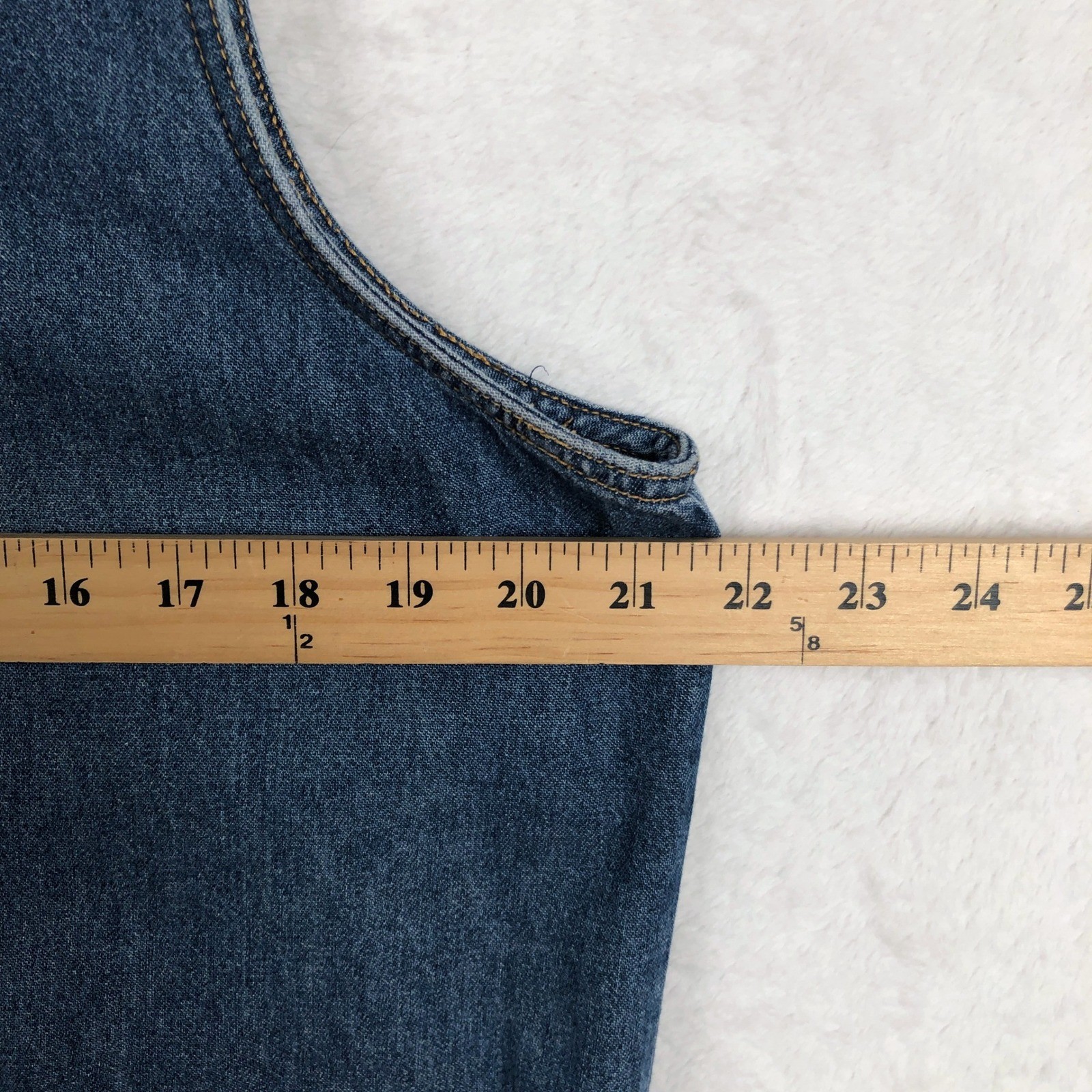 VTG SUSAN BRISTOL Casuals Denim Jumper Dress Sz L Cotton Blue V-Neck Pockets